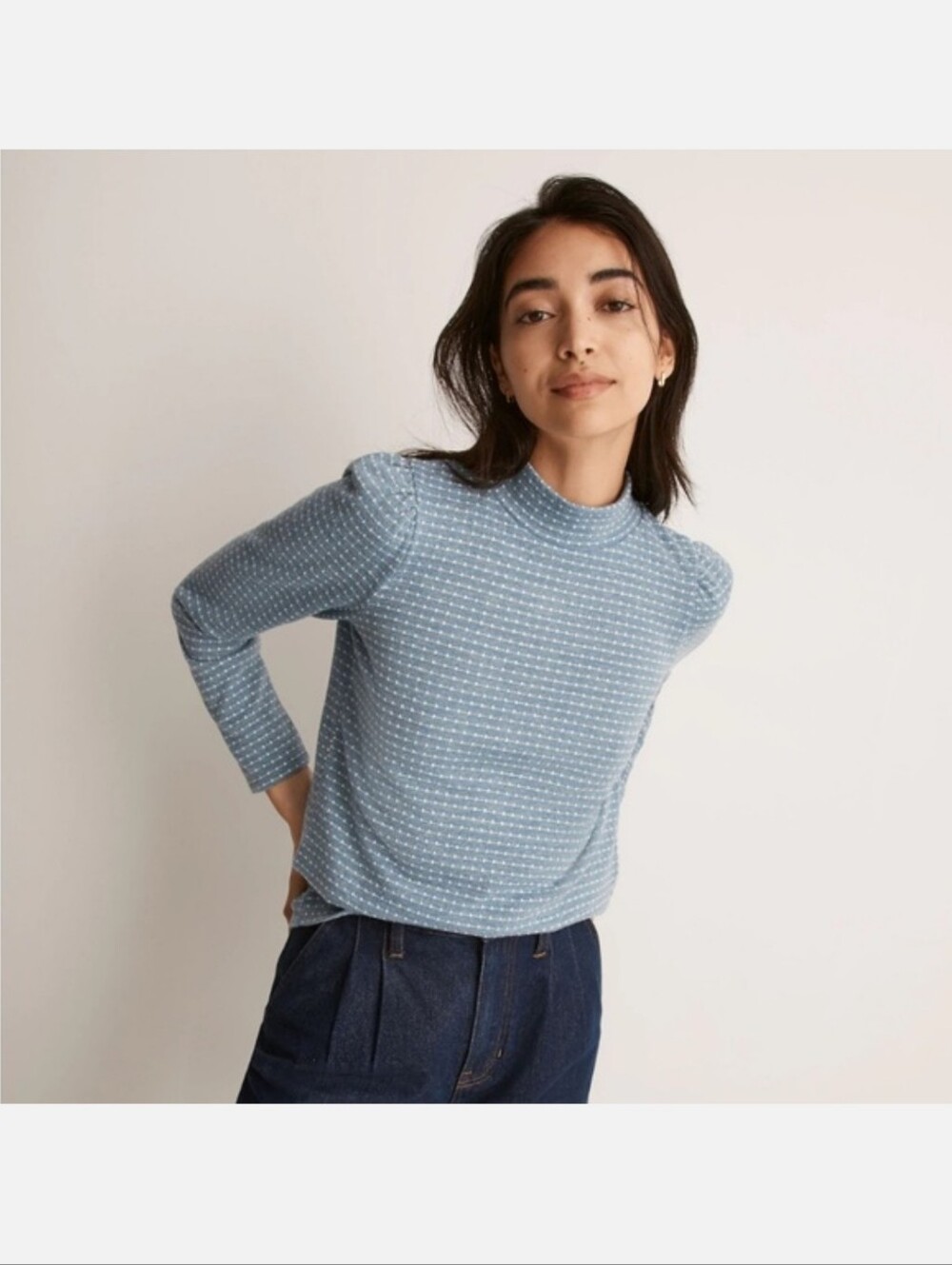 Madewell Light Blue and White Knit Sweater Top